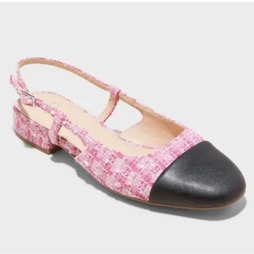 Maxine Slingback Ballet Flats - A New Day Pink Tweed Toe Cap 8.5